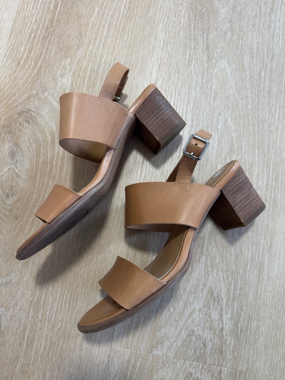 Franco Sarto Tan/Brown Double-Strap Leather Sandals - Picture 2 of 5